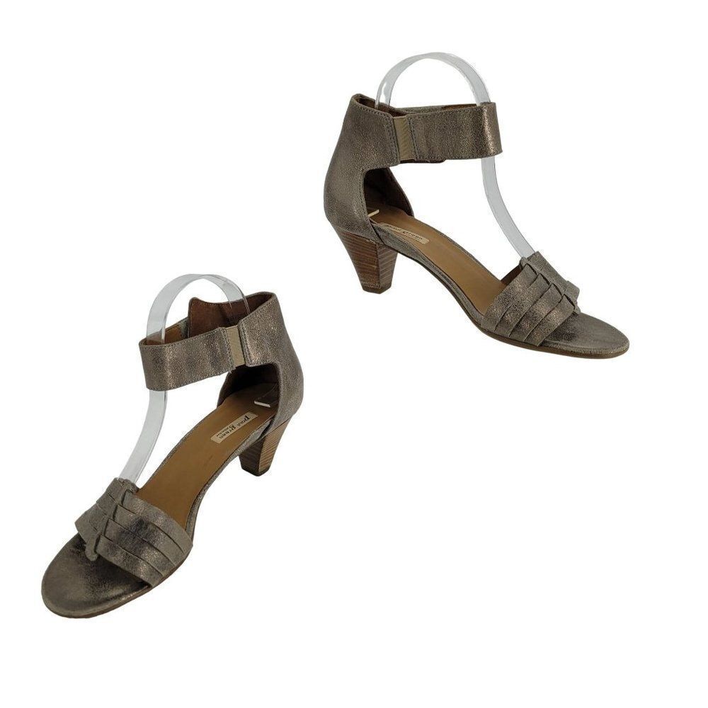 Paul Green Sandals 8 Heeled Leather Handmade Metallic Open‎ Toe Ankle Strap